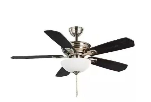 Hampton Bay Wellston II 44 in. Indoor LED Brushed Nickel Dry Rated Downrod Ceiling Fan with Light Kit and 5 Reversible Blades - Lot 521