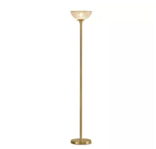 HomeGlam Lucie 71 in. Antique Brass Crystal Shade Torchiere Floor Lamp - Lot 524