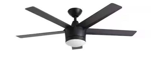 Home Decorators Collection Merwry 48 in. Integrated LED Indoor Matte Black Ceiling Fan with Light Kit and Remote Control - Lot 529
