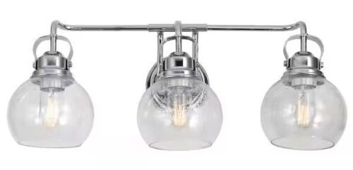 JONATHAN Y Shirley 24 in. 3-Light Metal/ Bubbled Glass Chrome Vanity Light - Lot 638