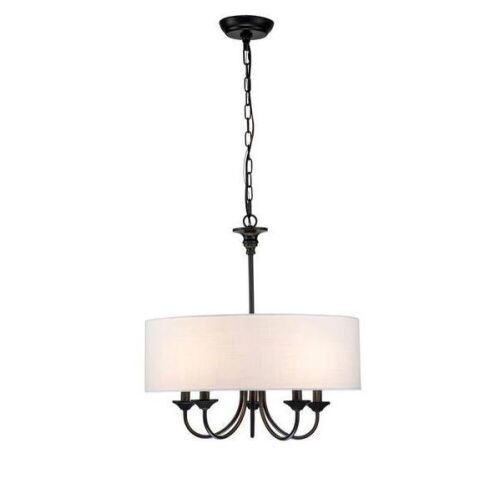 Parrett 5-Light Black Farmhouse Cluster Chandelier with White Cloth Drum Shade  - Lot 720