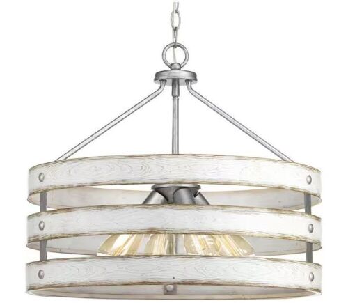 Progress Lighting Gulliver Collection 21-3/4 in. 4-Light Galvanized Coastal Kitchen Pendant with Antique White Wood Grain Pattern - Lot 425