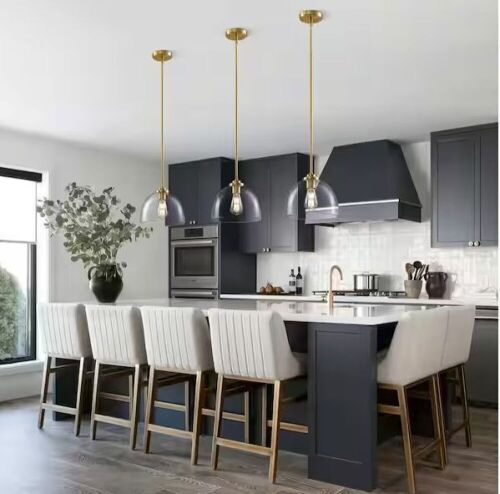 Gold Shaded Pendant Lights with Transparent Glass Shade - Lot 721