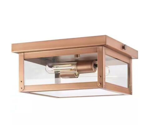 Progress Lighting Union Square 12.37 in. 2-Light Antique Copper Outdoor Ceiling Light  - Lot 722