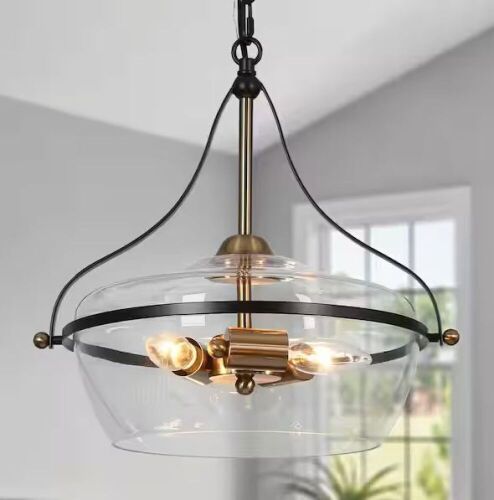 Zevni 14 in. Modern 3-Light Brass Gold Hanging Pendant Light with Clear Glass  - Lot 530
