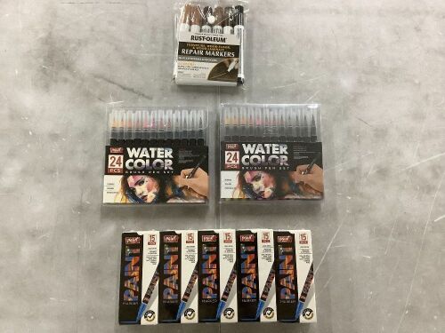 Lot of (5) 15pc Paint Markers, (2) 24pc Watercolor Pens, & (1) Rust-oleum Repair Markers  - Lot 588
