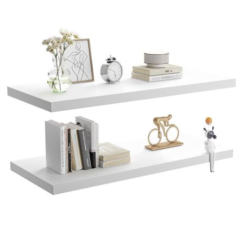 JPND Wooden Floating Wall Shelf with Invisible Brackets, 30" x 12.75" x 2", 2 Pack  - Lot 786