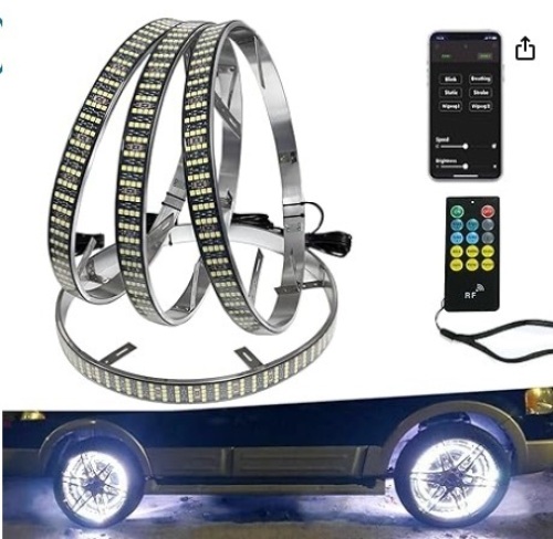 New 17in Quad Row White Wheel Ring Lights with App RF Remote Control 1248LEDs Waterproof IP68 Pure White Rim Lights Tire Lights Wheel Well Lights for Truck Car SUV Pickup$320.99 - Lot 64
