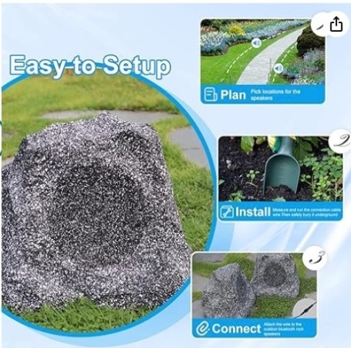 8" Outdoor Rock Bluetooth Speakers Waterproof Powerful 600 Watt Deep Bass All Weather Durable for Outdoor Garden Pool Patio Deck Porch BBQ (1 Pair, Gray) $299.99 - Lot 66