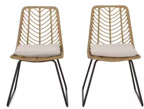 2-Piece Light Brown Wicker Outdoor Dining Chairs with Beige Cushions$393.05 - Lot 70
