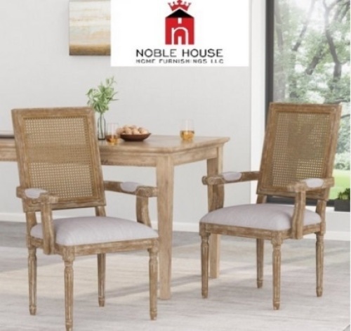 Noble House Maria French Country Wood and Cane Upholstered Dining Chair - Set of 2 - Beige and Natural (Dimensions: 23.75 inches deep x 23.75 inches wide x 39.75 inches high)  - $359.77 - Lot 84