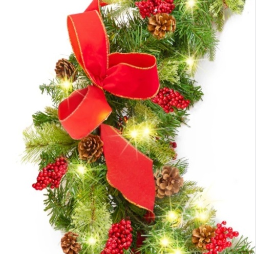 Pre-Lit Pre-Decorated Garland w/ PVC Branch Tips, 50 Lights - 9ft $85.99 - Lot 95