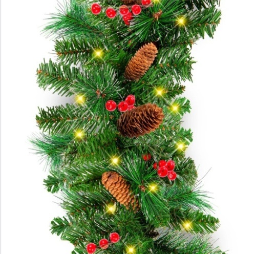 Pre-Lit Pre-Decorated Garland w/ PVC Branch Tips, 50 Lights - 9ft $71.99 - Lot 96