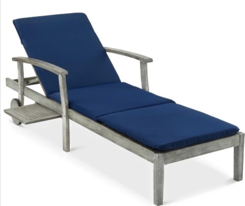 Adjustable Acacia Wood Chaise Lounge Chair w/ Side Table, Wheels - 79x26in (has a broken slat *See 3rd photo) $418.99 - Lot 109