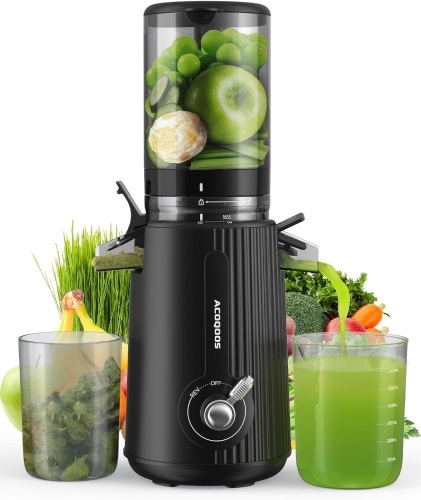 ACOQOOS Juicer Machines, Cold Press Juicer Whole Fruit and Vegetable with 4.3" Feeding Chute, Easy to Clean Juicers with 2 Cups, Masticating Juicer Black - Lot 3363