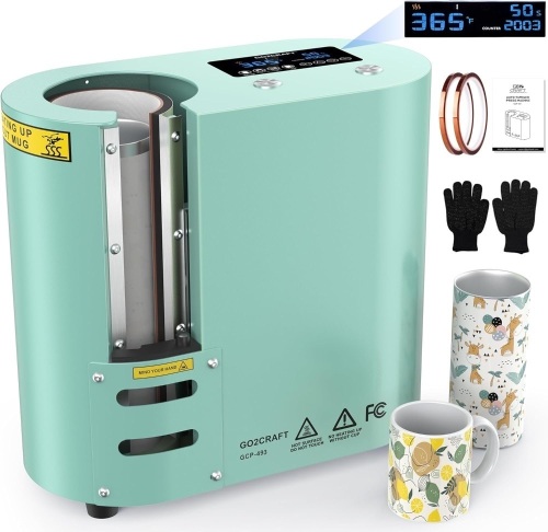 GO2CRAFT Auto Full Print Tumbler Heat Press Machine, Automatic Rotation Advanced Cup Heat Press with Fast & Even Heating, 4 Memory Modes for 11-30oz Sublimation Tumblers, Mug, Glasses(Turquoise) - Lot 3367