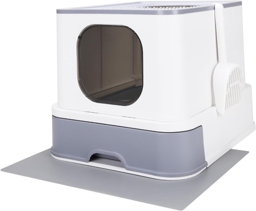 RIZZARI Millions Sold Wordwide Cat Litter Box, Large Top Entry Anti-Splashing Litter Box with Lid, Enclosed Plastic Cat Litter Box with Handy Litter Scoop, Drawer Type Cat Toilet (Pearl White) - Lot 3380