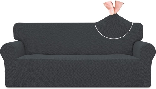 Easy-Going Stretch Jacquard Couch Cover, 1-Piece Soft Sofa Cover, Sofa Slipcover with Anti-Slip Foams, Washable Furniture Protector for Kids, Pets (Oversized Sofa, Dark Gray) - Lot 3453