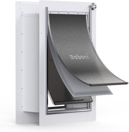 Baboni 3-Flap Pet Door for Wall, Steel Frame and Telescoping Tunnel, Aluminum Lock, Double Flap Dog Door and Cat Door, Strong and Durable (Pets Up to 100 Lb) -Large - Lot 3454