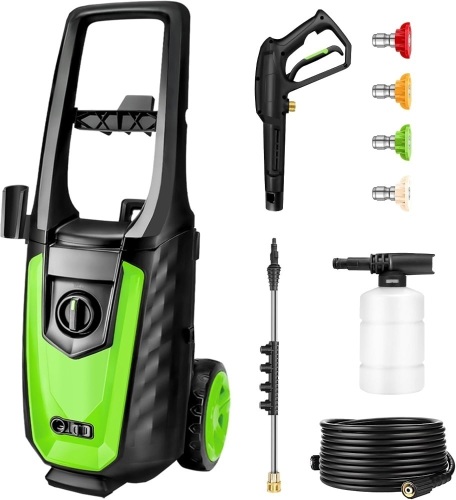 Electric Pressure Washer, Power Washer 4800 PSI 3.1 GPM with 16.5FT Power Cord, 25FT Hose, 5 Quick Connect Nozzles, Foam Cannon, Hight Pressure Washer for Cars, Garden, Garage, Patios, Green - Lot 3458