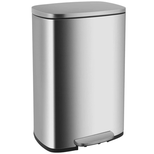 FDW 13 Gallon/50 L Garbage Can Kitchen Trash Can with Lid for Office Bedroom Bathroom Step Trash Bin Fingerprint-Proof Brushed Stainless Steel 13 Gallon / 50 Liter - Lot 3460