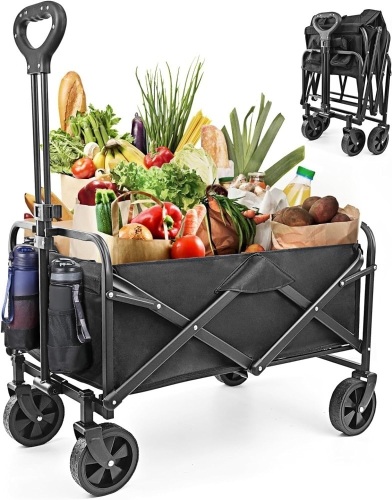 NEOTEC Collapsible-Folding-Wagon - Wagon Cart Heavy Duty Foldable Outdoor Utility with Silent Universal Wheels, Adjustable Handle for Camping - Lot 3463