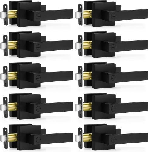 10 Pack Matte Black Door Handles, Keyless Interior Door Knobs, Privacy Door Lever Locksets for Bedroom Bathroom, Heavy Duty Square Door Lock (2.0lb), Reversible for Left&Right Handled Doors - Lot 3477