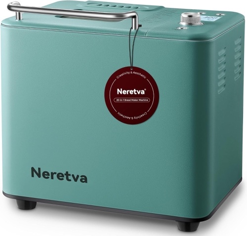 Neretva 20-IN-1 Bread Maker, Dual Heater 2LB Bread Machine Metal Material & Nonstick Ceramic Pan Compact Bread Maker Machines with Gluten Free White Wheat Rye French Pizza Breadmaker Recipe- Green - Lot 3478