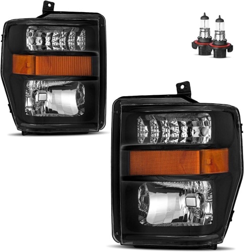 Headlights Assembly for 2008 2009 2010 Ford F250 F350 F450 F550 Super Duty Headlamp Replacement Black Housing Driver & Passenger Side - Lot 3485