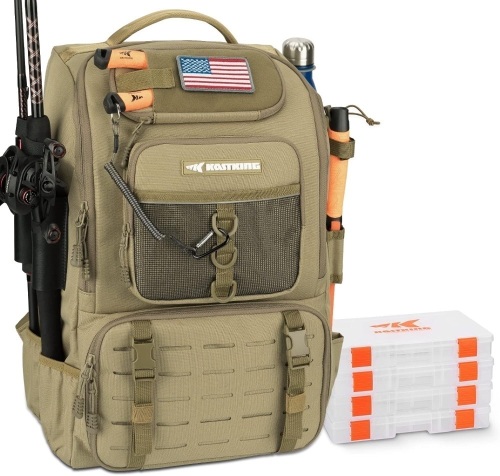 KastKing Karryall Fishing Tackle Backpack with Rod Holders 4 Tackle Boxes,40L Fishing Bag Storage Fishing Gear and Equipment - Lot 3555