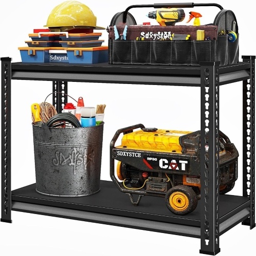 40" W Garage Shelving Heavy Duty, 900 Lbs Loads Garage Storage Shelves Heavy Duty, 2-Tier Metal Shelving Units and Storage for Basement, Retiple Tanks,40" Wx18 Dx36 H, Black - Lot 3565