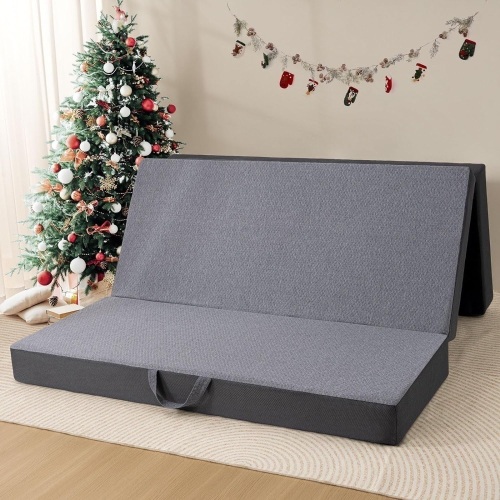 Vamcheer Tri Folding Mattress Queen Size - 4 Inch Foldable Mattress for Travel/RV/Camping/Guest Room/Yoga, Tri-fold Memory Foam Mattress with Washable Cover, Handle & Non-Slip Bottom, 78"x58"x4" - Lot 3567