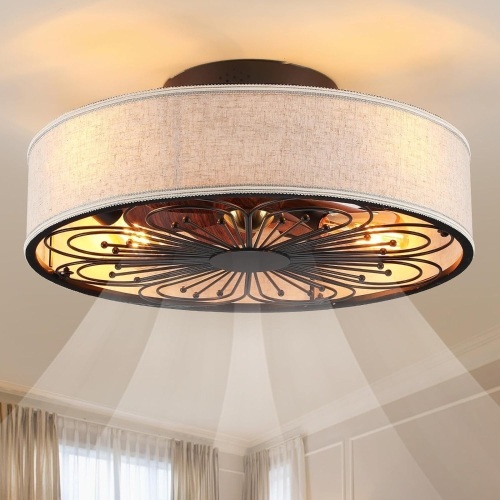 Caged Ceiling Fans with Lights Flush Mount,Low Profile Ceiling Fan with Remote,20 Inch Farmhouse White Ceiling Fan for Bedroom,6 Speeds Reversible Silent Fandalier(Include 4 Bulb) Visit the Alaruder Store - Lot 3569
