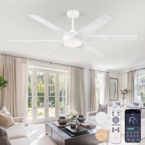60 Inch Ceiling Fans with Lights and Remote, Reversible 6 Blades & Dimmable 3-Color Outdoor Ceiling Fans for Patios, DC Motor Large Ceiling Fan for Indoor or Covered Outdoor-White - Lot 3581