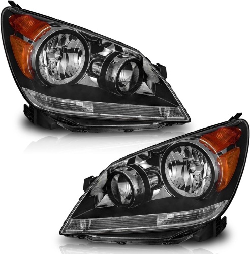 Headlights for 2005-2007 Honda Odyssey,Headlight Assembly Pair Black Housing Amber Reflector Left+Right Side - Lot 3592
