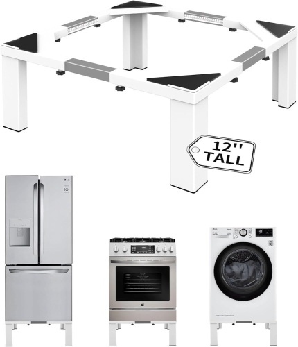 Heavy-Duty All Steel Laundry Pedestal, Full Size 12" Height Washing Machine Stand, Dryer Stand, Universal Adjustable Washer and Dryer Pedestals(White - Lot 3599