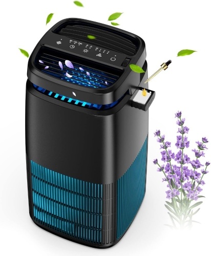 POMORON 4-in-1 Air Purifiers for Home, Air Ionizer Negative Ion Generator, H13 True HEPA Filter, UV, Remove 99.97% Particles such as Pollen Smoke Pet Dander Air Cleaner for Bedroom, MJ002H, Black - Lot 3604