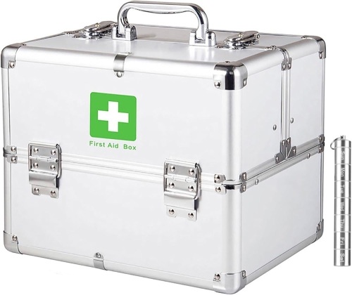SNYYIAI FIrst Aid Kit Medicine Cabinet Lockable Medication Box Organizer Emergency Medicine Storage Box Aluminum Medical Box With 7 Compartment Small Pill Case (13 inch - Lot 3605
