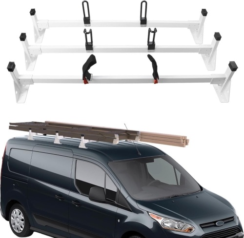 Cargo Van Roof Ladder Rack Fit for Ford Transit Connect Steel White 2014+ - Lot 3606