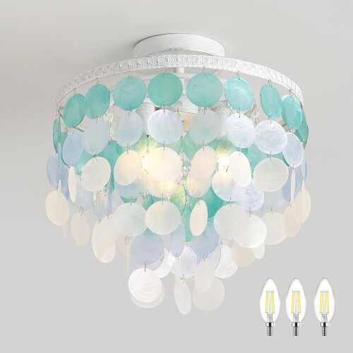 Natural Capiz Shell Chandelier 3 Light Mini - Lot 3542