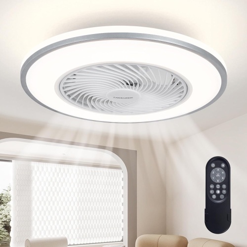 20'' Ceiling Fans with Lights, Low Profile Ceiling Fan with Light and Remote, Flush Mount Ceiling Fan with 6-Speed Reversible for Bedroom Living Room Kitchen - Lot 3513