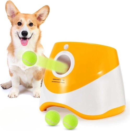 Automatic Dog Ball Launcher, Ball Launcher for small Dogs with 3 Tennis Balls, Interactive Indoor & Outdoor Dog Toys, Dog Ball Thrower Machine (Orange) - Lot 3652