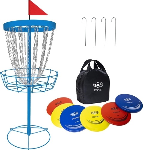 Disc Golf Basket with Discs | Portable Disc Golf Target with Heavy Duty 24-Chains Disc Golf Course Basket, Come with 6pcs Disc Golf Discs with Carry Bag - Lot 3656