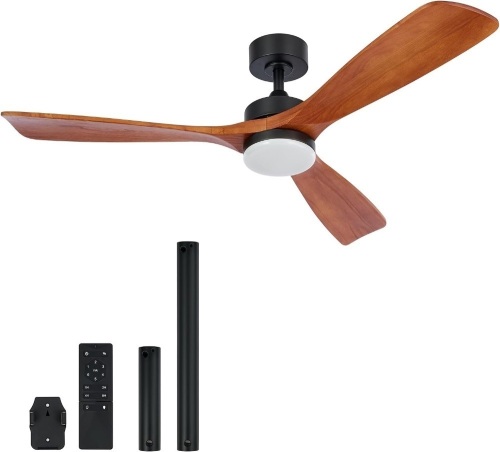 VONLUCE Ceiling Fans with Lights, 52 Inch Ceiling Fan with Remote, 6 Speed Reversible Noiseless DC Motor, 3CCT Wood Ceiling Fan for Outdoor Indoor Farmhouse Patios, Walnut - Lot 3663