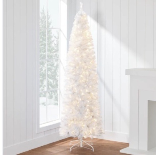 12' Pre-Lit White Pencil Christmas Tree w/ Metal Base, Incandescent Lights $499.99 - Lot 112
