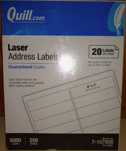 Quill Laser Address Labels 4"X1" - 5000 Labels $59.45 - Lot 96