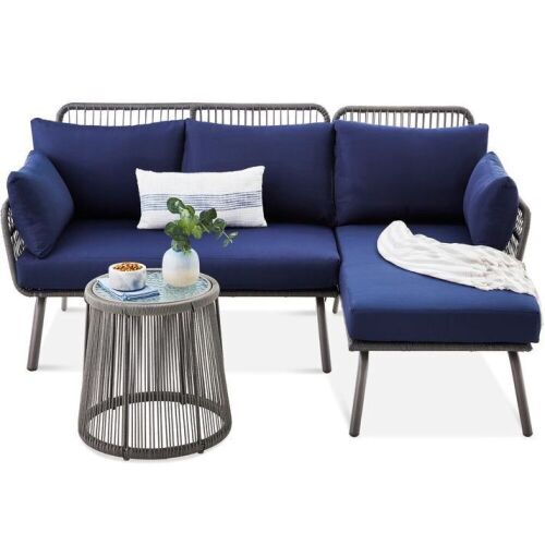 Rope Woven Sectional, L-Shape Sofa Set w/ Detachable Lounger - No Table - Lot 25