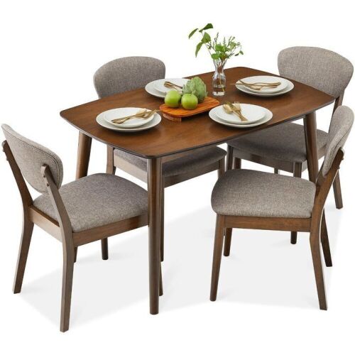 5-Piece Wooden Mid-Century Modern Dining Set w/ 4 Chairs, Padded Seat & Back  - Lot 37