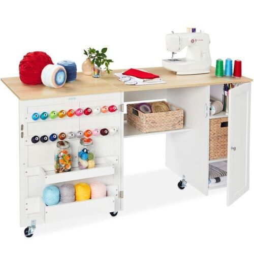 Large Portable Folding Sewing Table Multipurpose Craft Station w/ Wheels - Lot 98