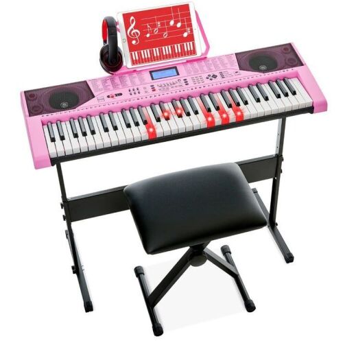 61-Key Beginners Electronic Keyboard Piano Set w/ Lighted Keys, Headphones - Lot 103